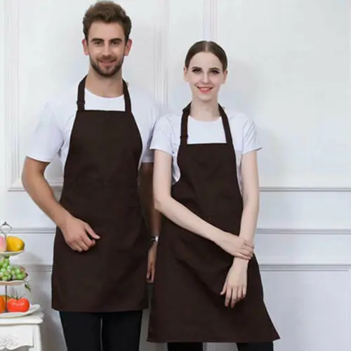 

Solid Durable Simple Fashion Kitchen Restaurant Cooking Bib Halter Apron with Pocket Cotton Polyester Blend Unisex