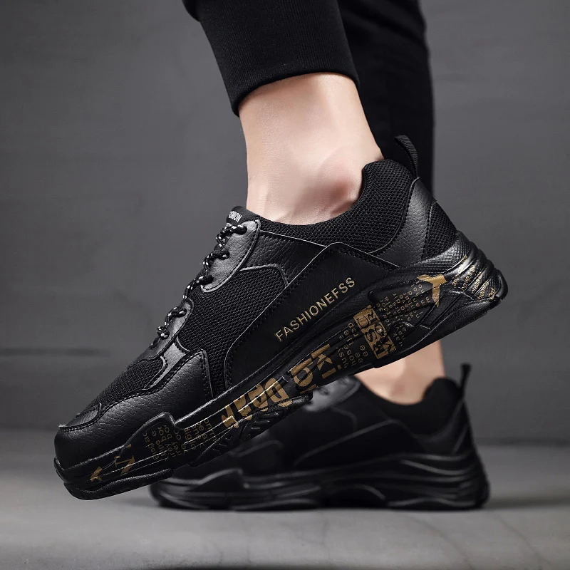 

2019 Men Chunky Sneakers Graffiti Shoes Designer Canvas Espadrille Male Krasovki Walking Fashion Vulcanized Platform Black Shoes