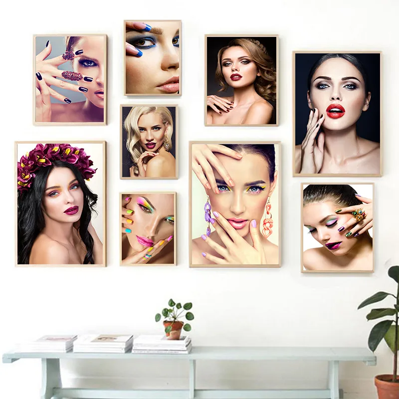 

Fashion Girl Portrait Art Canvas Painting Print Trendy Manicure Poster Wall Pictures For Beauty Shop Modern Home Decor AL103