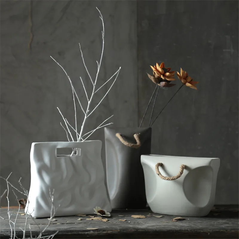 

bag design porcelain vase home decor art figurines modern ceramic vase dried flower arrangement crafts floral room decorations