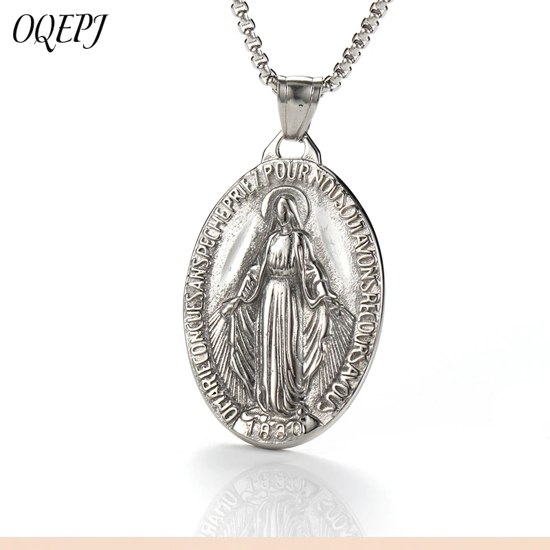 

OQEPJ Religious 316L Stainless Steel Necklace Pendant Christian Virgin Mary Exquisite Necklace Prevent Allergy Jewelry For Women