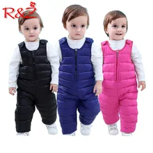 R& Z/детский Пуховый комбинезон коллекция года, новые зимние утепленные пуховые штаны для мальчиков и девочек комбинезоны, можно открыть