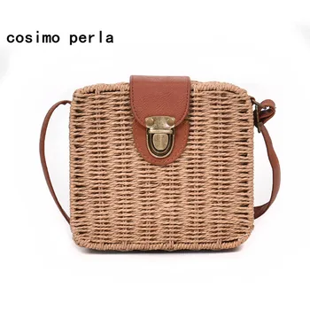 

Women Summer Rattan Bag 2020 Dropshipping Square Straw Bags Handmade Woven Beach Crossbody Bag Small Bohemia Handbag Bali Box