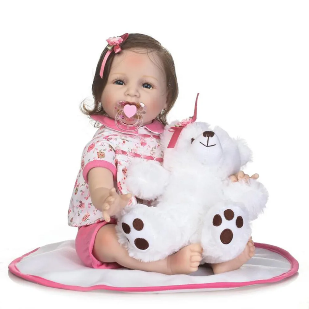 

22 inch Reborn Baby Doll Soft Silicone Vinyl Cloth Body Lifelike Baby Playmate Doll Adorable Bebe Kids Brinquedos boneca Toys