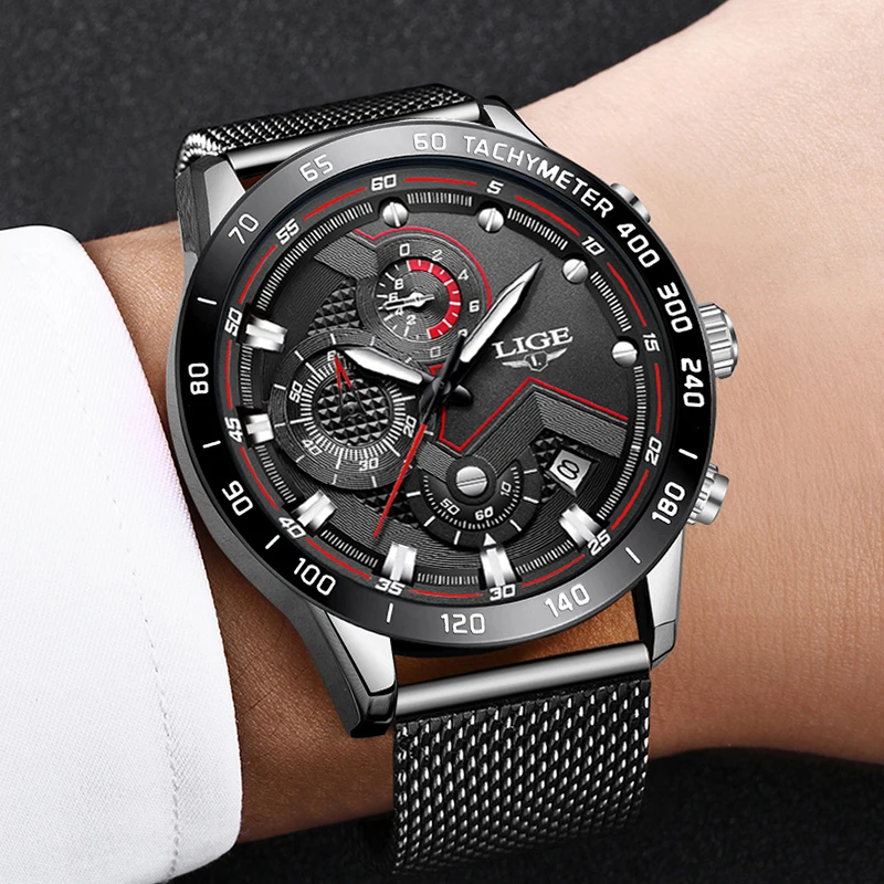 LIGE Watch Men Fashion Business Casual Stainless Steel Watch Mens Watches Top Brand Luxury Waterproof Clock Relogio Masculino