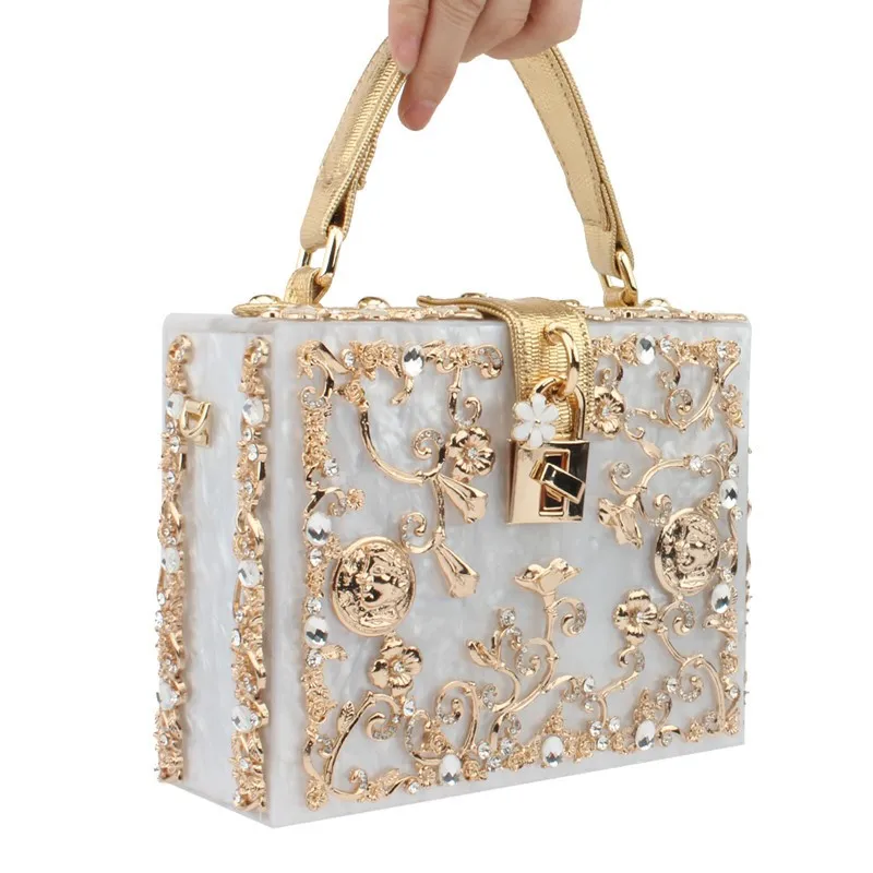 

Fashion Box Women Bag Diamonds Messenger Bags Small Square Girls Shoulder Bags New Club Party Beads Lock Packages Handbag