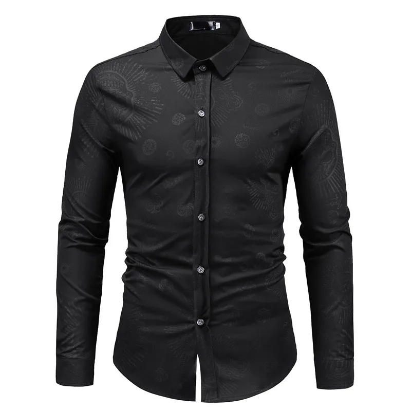 Men Flower Print Shirt 2018 Spring Autumn New Long Sleeve Dress Shirt