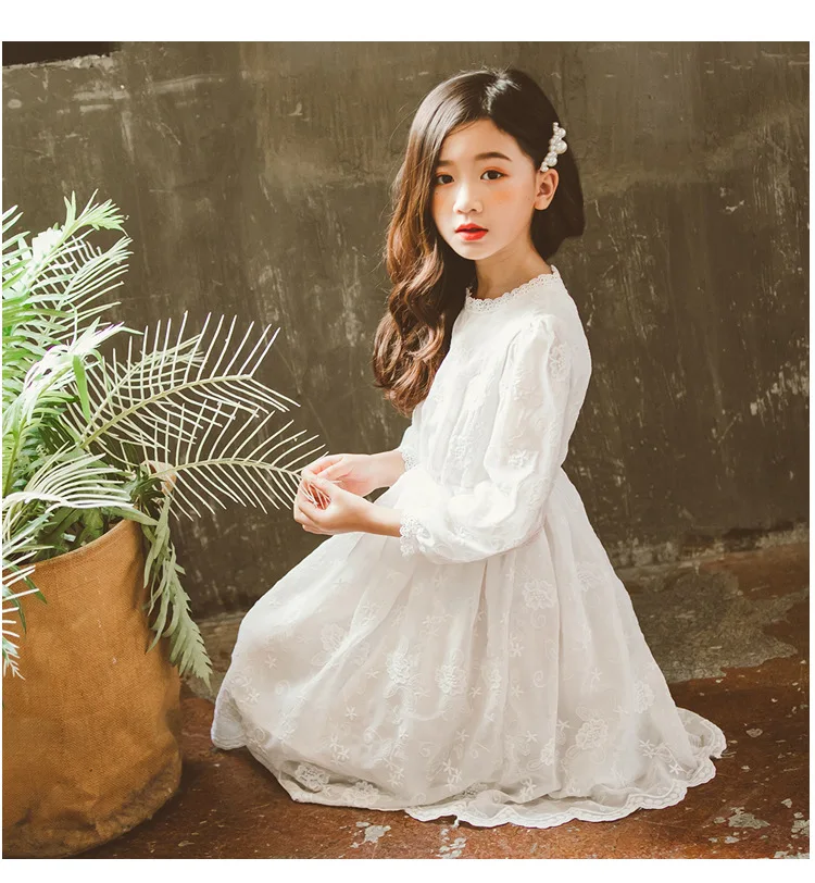Новое весеннее белое платье-пачка с цветочным узором для девочек свадебное кружевное платье из тюля с длинными рукавами для девочек детское платье demoisle Rose Fille CA744