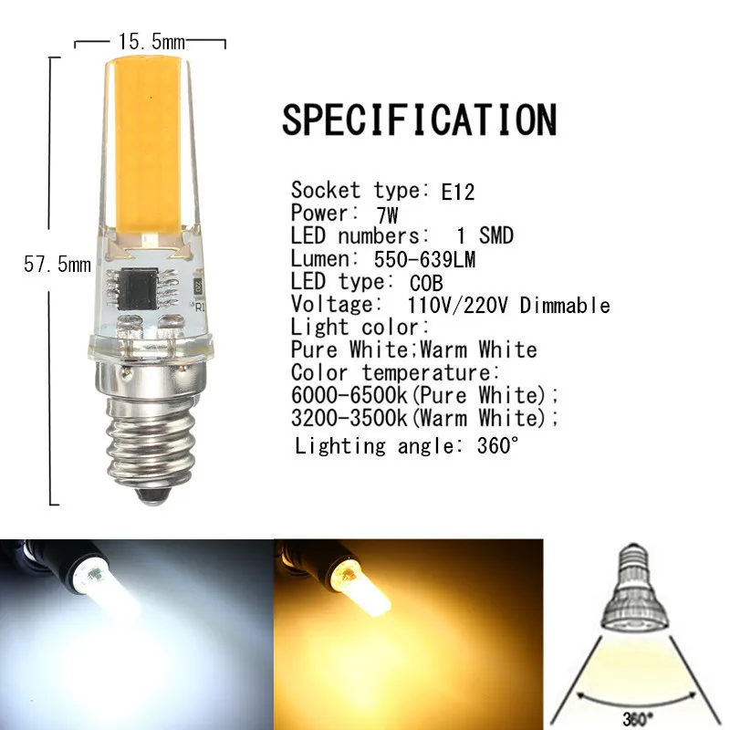 Smuxi COB светодиодный светильник лампы E12 E11 E17 G8 BA15D E14 G4 G9 2,5 W передвижной лампой с возможностью прикрепления на Точечный светильник Bulb освещение люстр