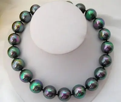 

New 16mm Black AB Sea Shell Pearl Necklace 17'' AAA