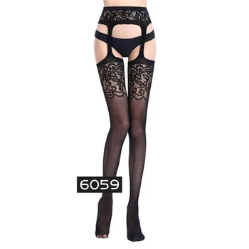 Grande taille femmes Sexy bas Lingerie ouvert entrejambe rayure élastique Transparent noir évider collants cuisse pure collants