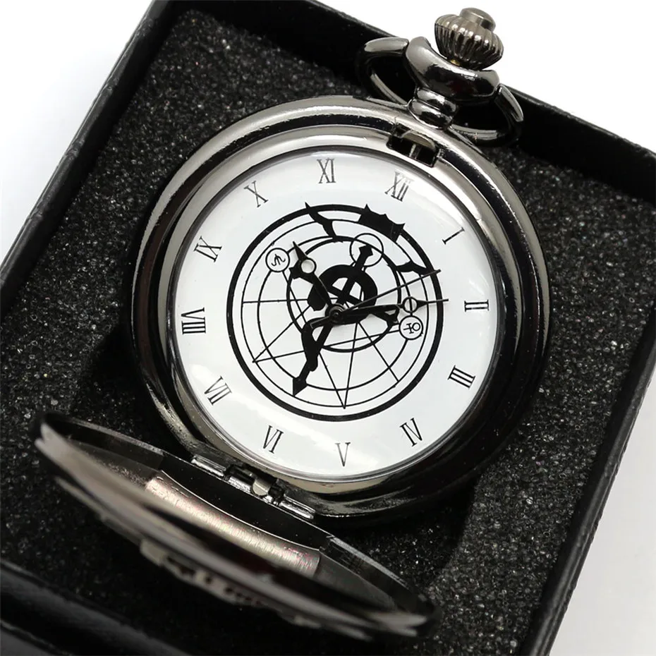 Fullmetal Alchemist Quartz Pocket Watch Gift Set with Necklace Leather