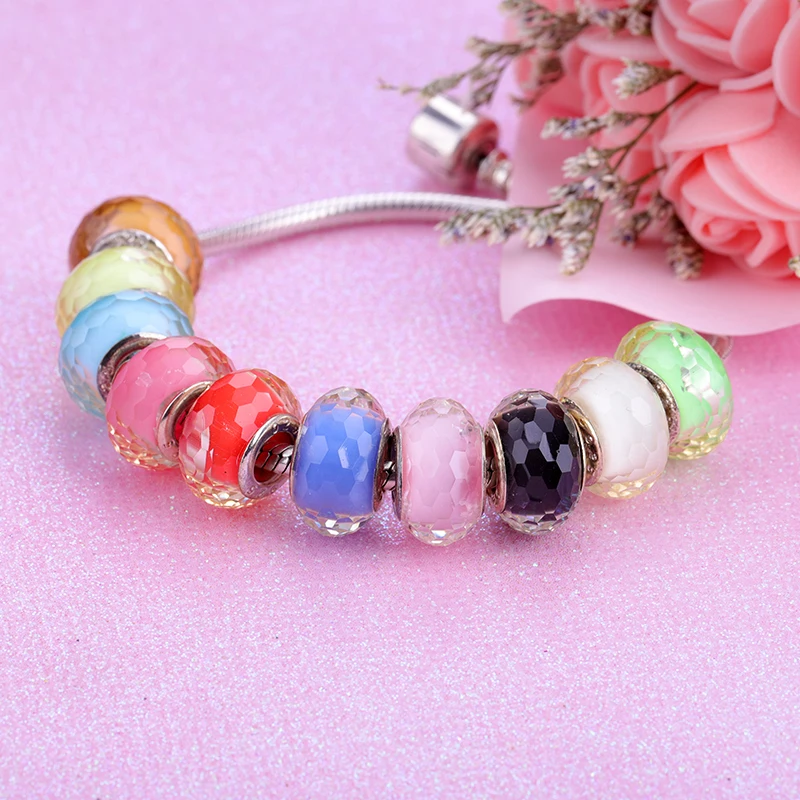 European Colorful Lampwork Glass Beads Murano Plastic Aolly Charm Fit Pandora Bracelet Bangle Women Girl DIY Jewelry Dropship