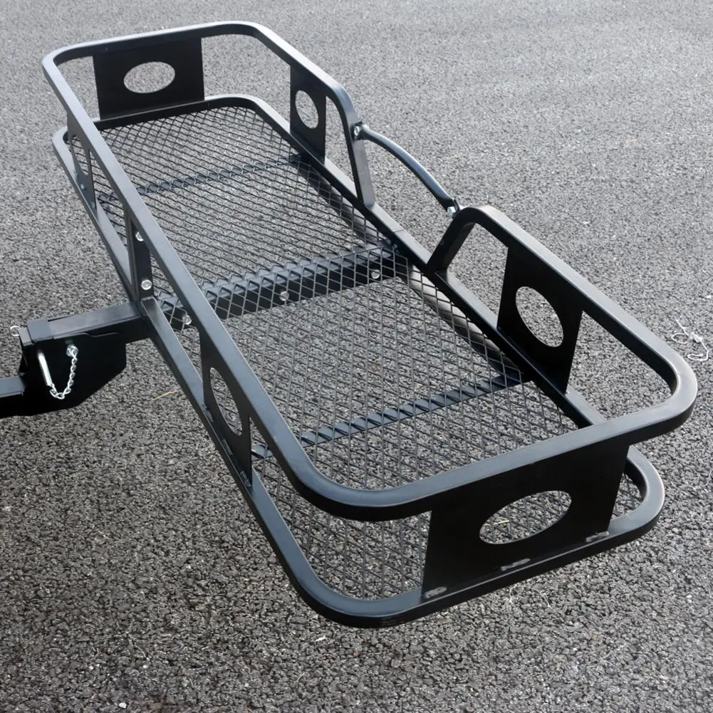 

Hitch Mounted Folding Cargo Carrier Black Portable Fold-up Design Convenient To Store Carry Hitch Mounted Folding Cargo Carrier