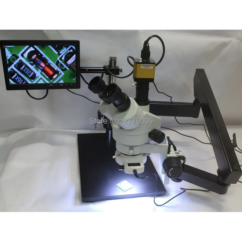 3.5X-90X Тринокулярный шарнирной столп зажим Большой основание микроскопа+ камера микроскопа HDMI+ 10 дюймовый монитор+ 144 светодиодный