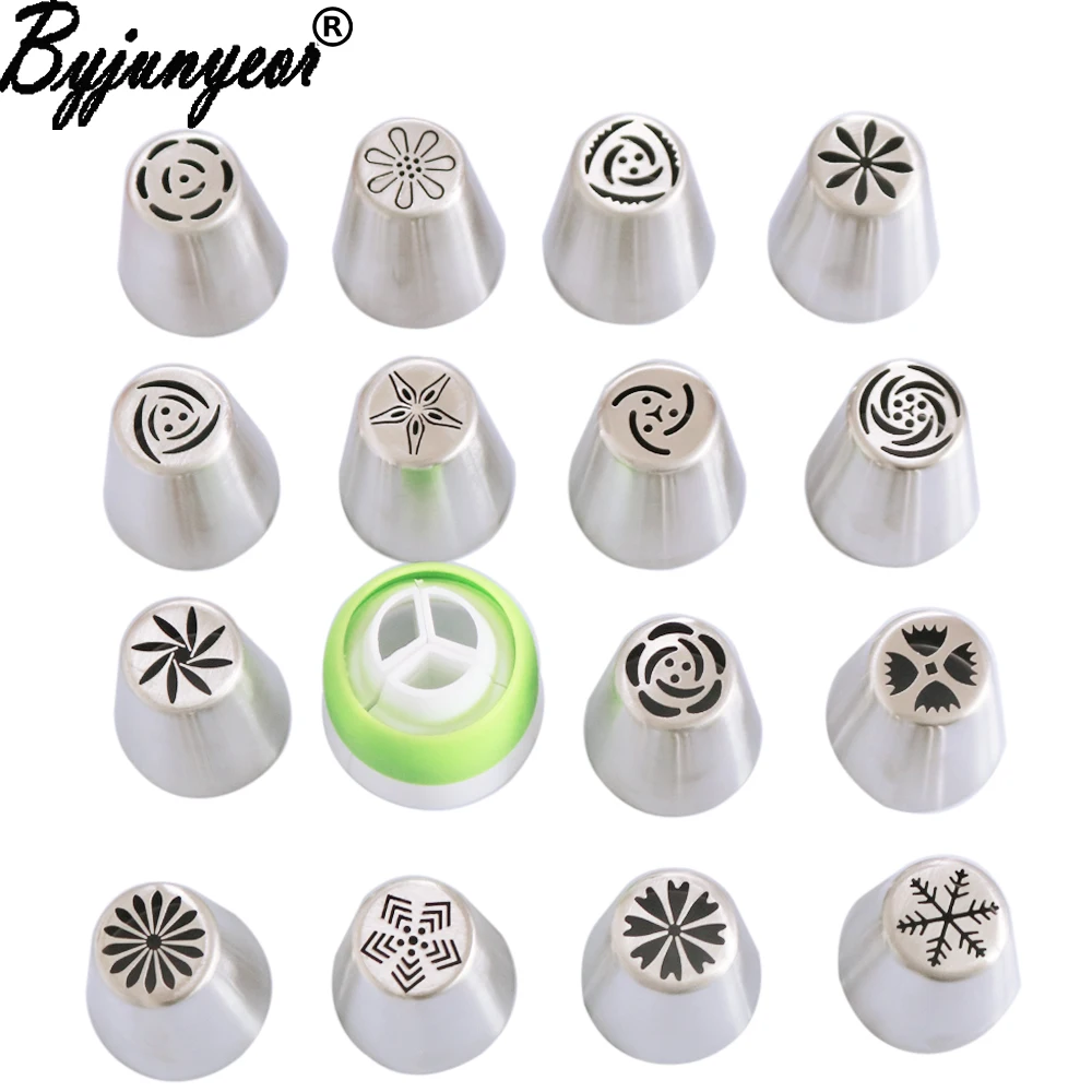 Byjunyeor 16PCS Stainless Steel Cake Nozzles Cake Decorating Tools