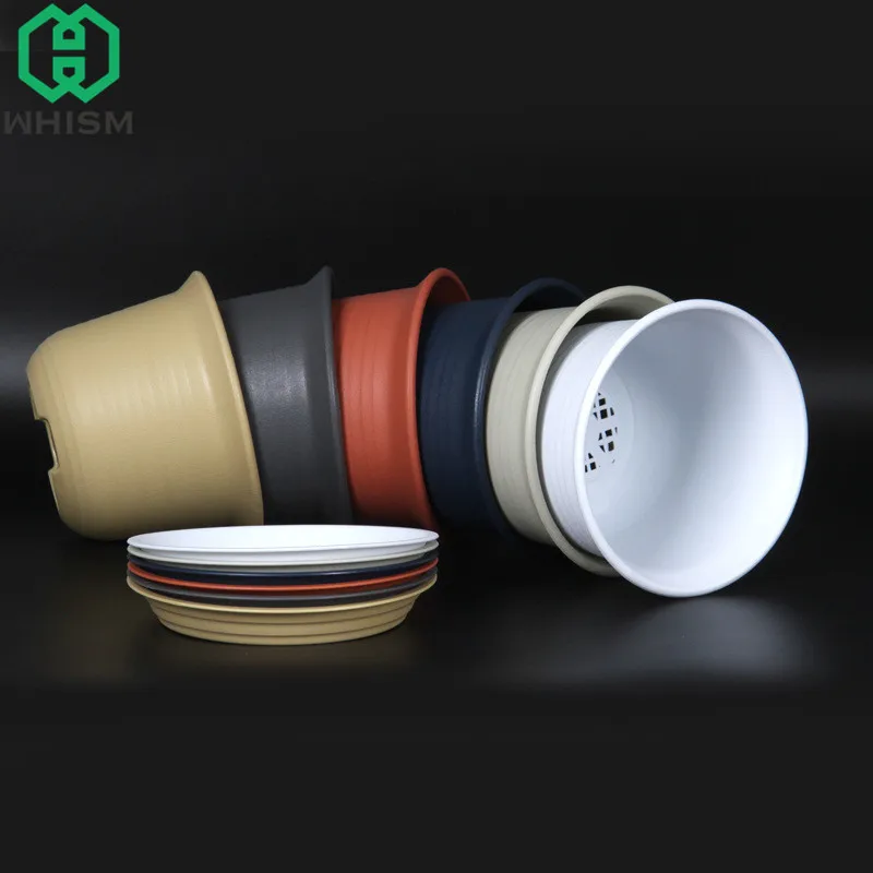 WHISM Plastic Garden Flower Pots Resin Green Plant Pot Decorative Succulents Nursery Pots Planters Flowerpot For Home Decoration