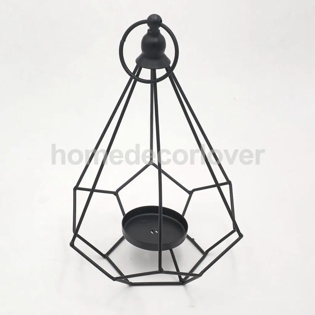 Geometric Diamond Shaped Alloy Framed Tea Light Candle Holder Candlestick for Cafe Bar Hanging Decor Photo Props