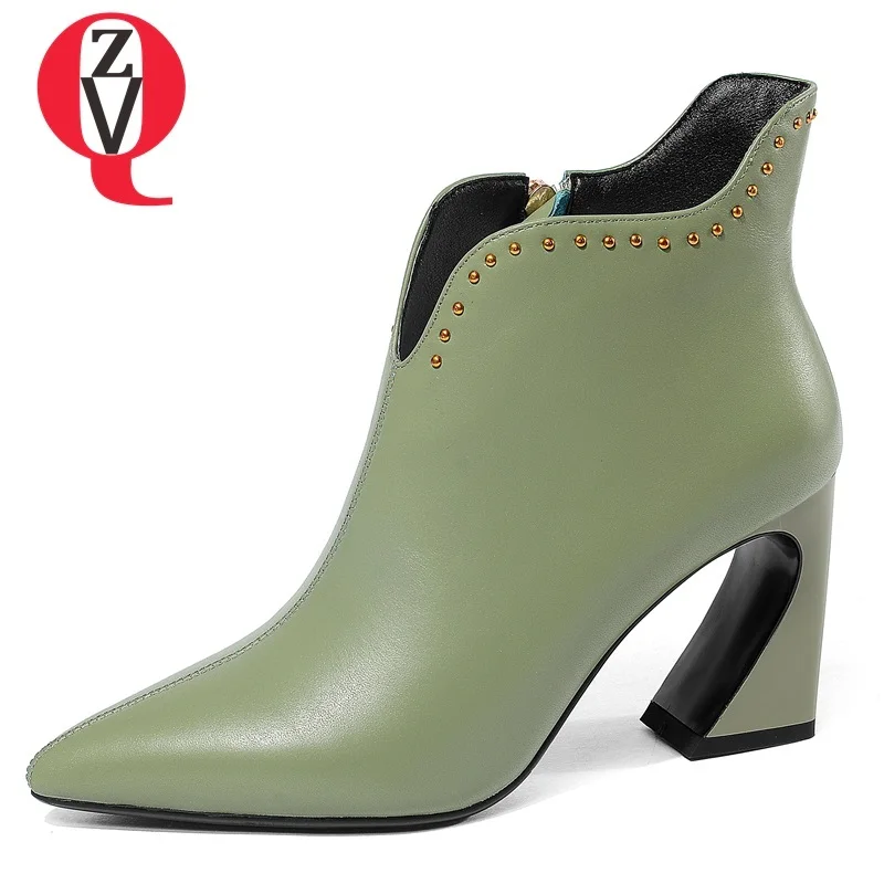 

ZVQ ladies ankle boots 2018 new hot sale popular genuine leather pointed toe super high strange style fashion sexy party shoes