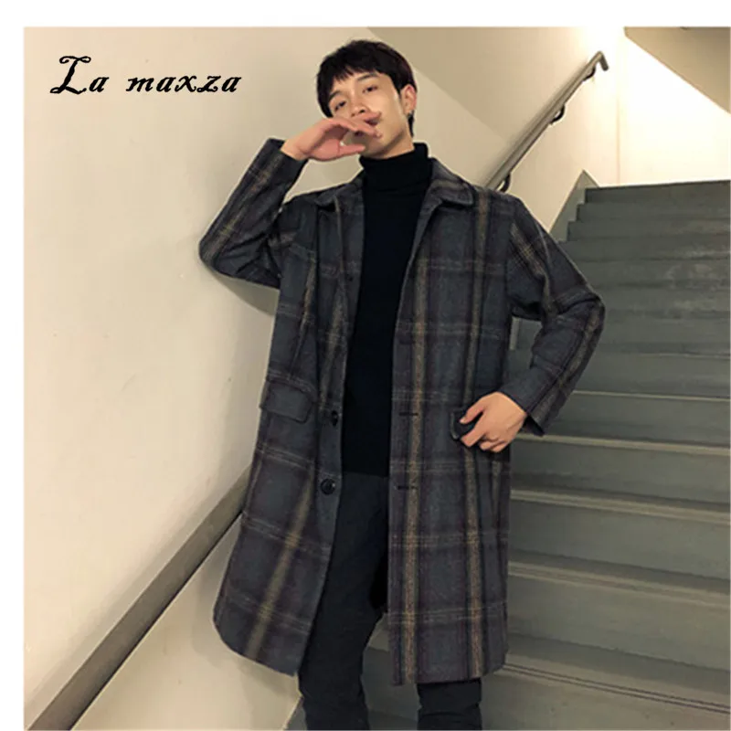 

Plus Size 2018 Mens Plaid Korean Style Casual Winter Coats Mens Coat Pockets Men Wool Jacket Winter