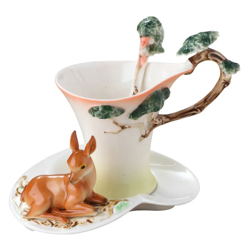 Best 2018 Deer Coffee Cups With Saucer Tea Milk Cup Set with spoon Creative Ceramic Drinkware European Style Bone China Gifts