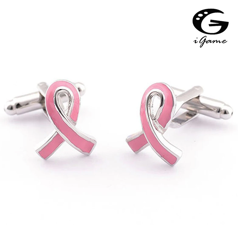 

iGame Factory Price Retail French Men Gifts Cuff links Fashion Copper Material Pink Ribbon Design CuffLinks Free Shipping