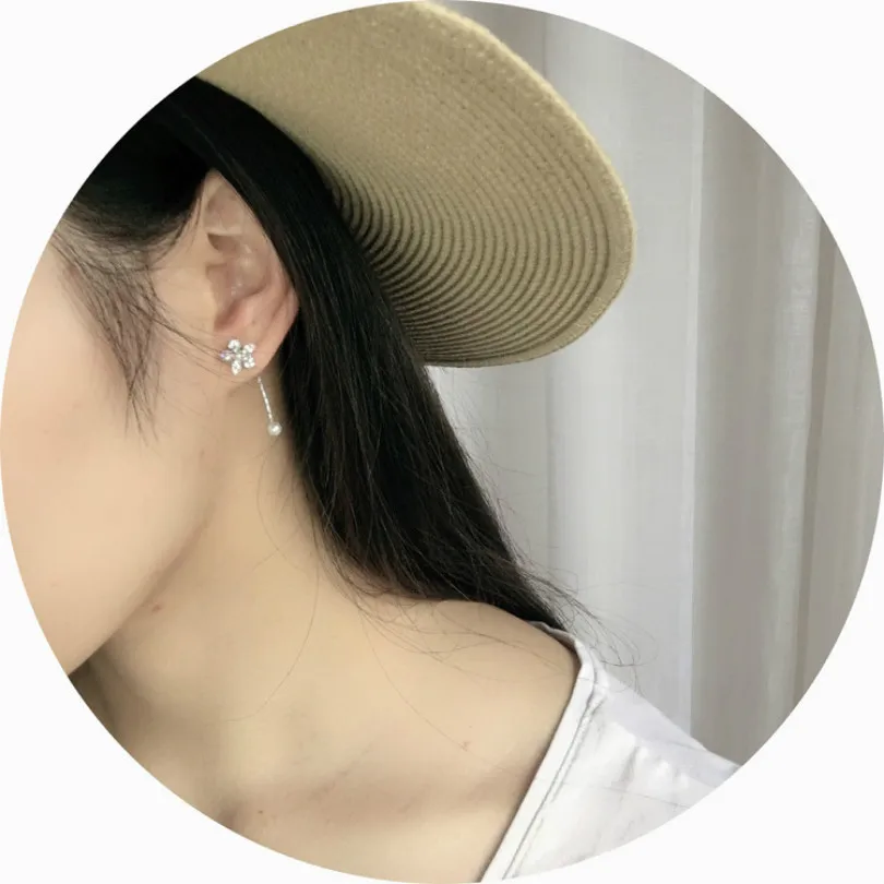 

Korean Version Of Fine Pearls Small Flowers Crystal Earrings Asymmetric Tassel Earrings Wedding Earrings Pearl For Women