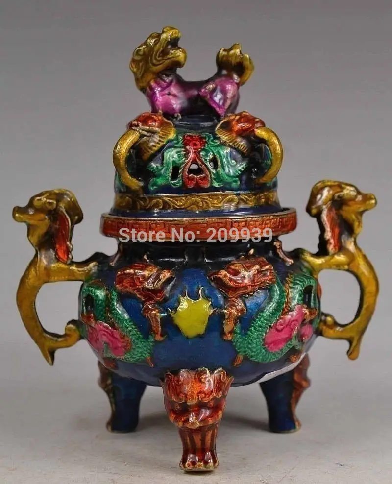 

huij 006273 Delicate Oriental Vintage Copper Handwork Cloisonne Dragon Incense Burners (A0321)