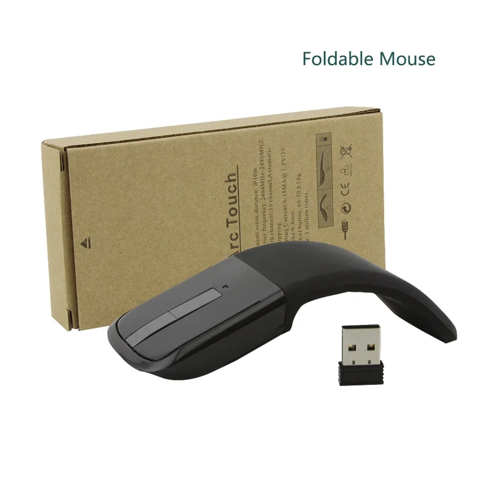

New Foldable Wireless Computer Mouse Arc Touch Mice Slim Optical Gaming Folding Mause With USB Receiver For Microsoft PC Laptop