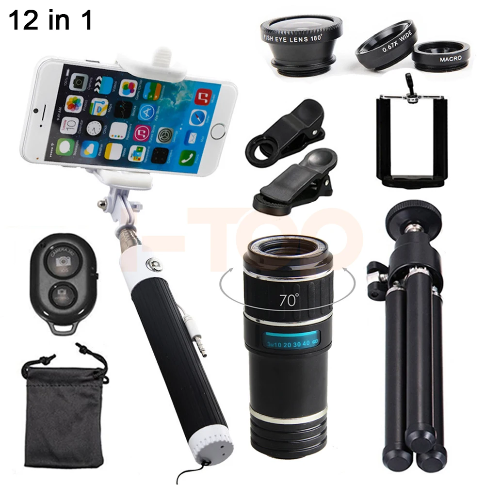 12X Zoom Telephoto Lens Telescope Fish eye Wide Angle Macro Lentes For iPhone 6 7 8PLUS