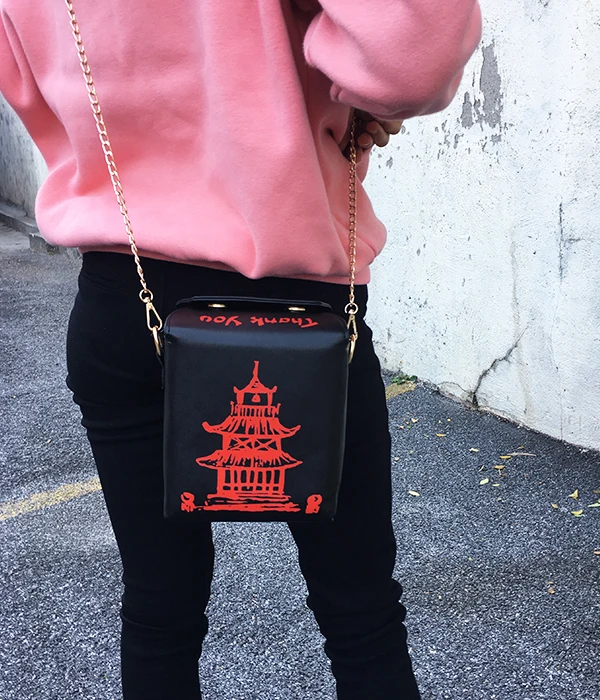 Женская сумка из искусственной кожи с принтом в виде китайской коробки на вынос, новинка, Милая женская сумка на плечо для девушек, сумка-мессенджер для женщин, сумка-тоут