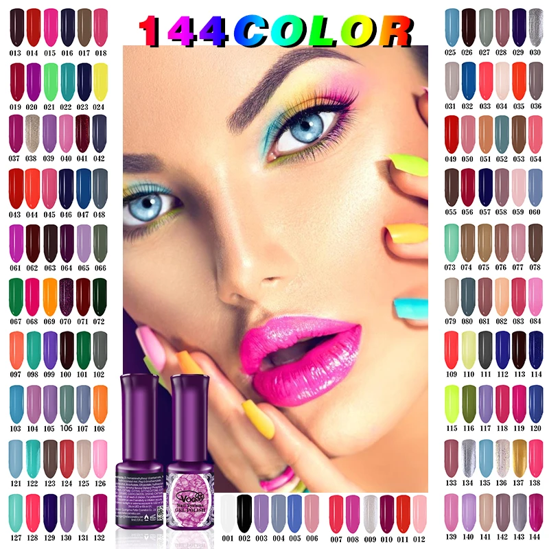 VOG Free Shipping 1pcs 6ml Colorful Gel Nail Polish 144 colors for choice Pure Color For Art | Красота и здоровье