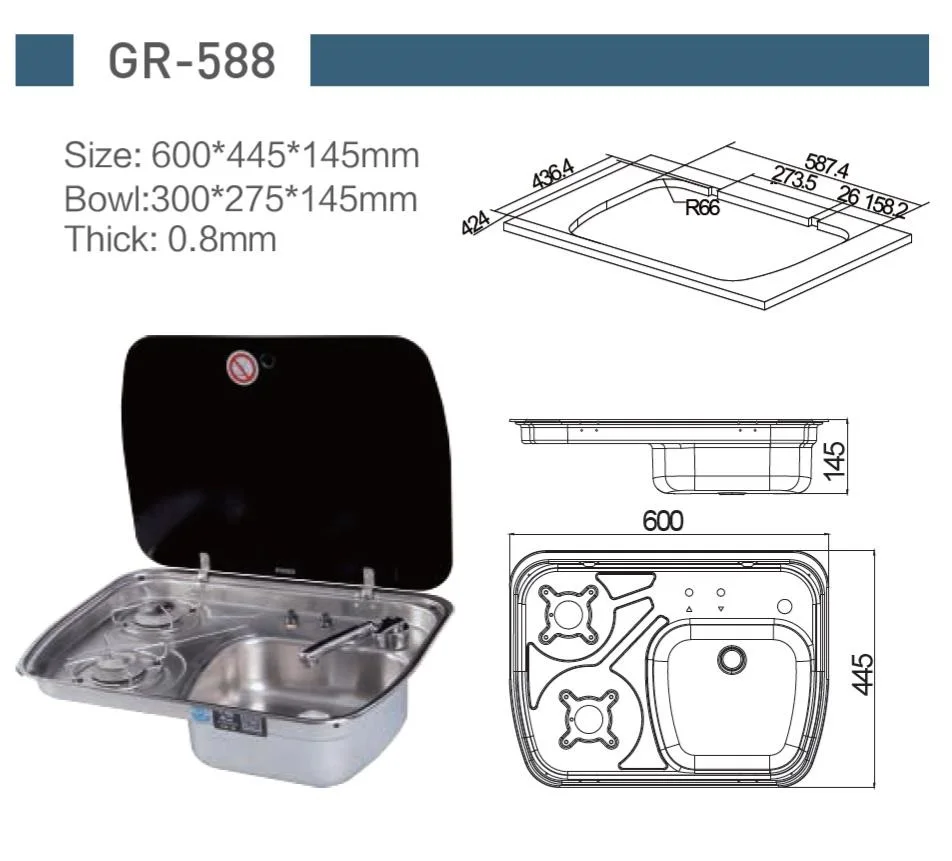 Лодка Караван RV 2 горелки LPG газовая плита конфорка и комбинированная раковина с складной кран горячей/холодной воды 600*445*145 мм GR-588