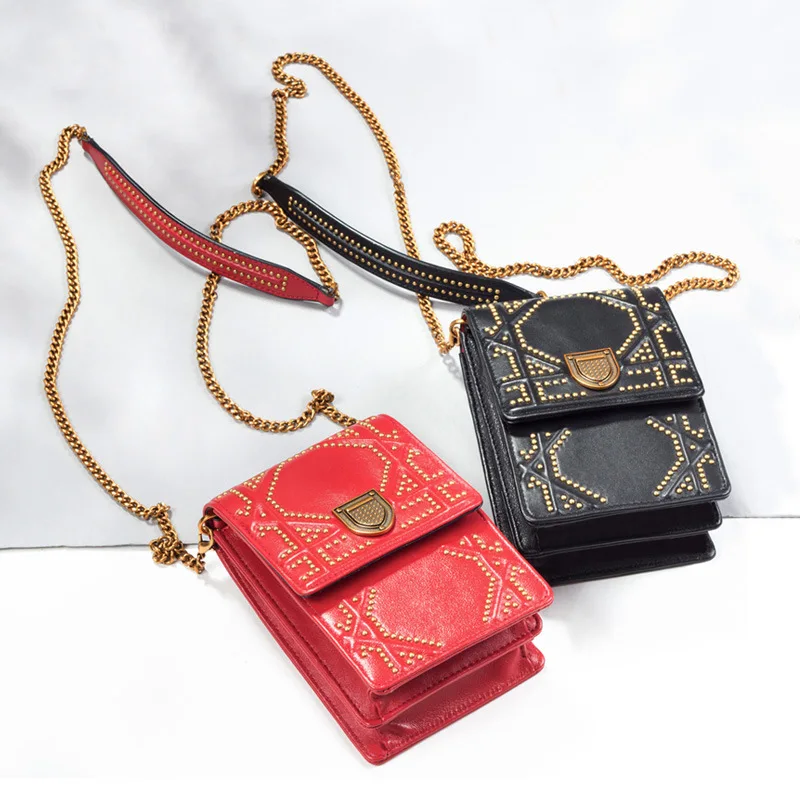 

Luxury Brand D BagCrossbody Rivet Chain Shoulder Bag Messenger Mobile Phone Bag Fashion Lady Mobile Purse Bag Camera Bag