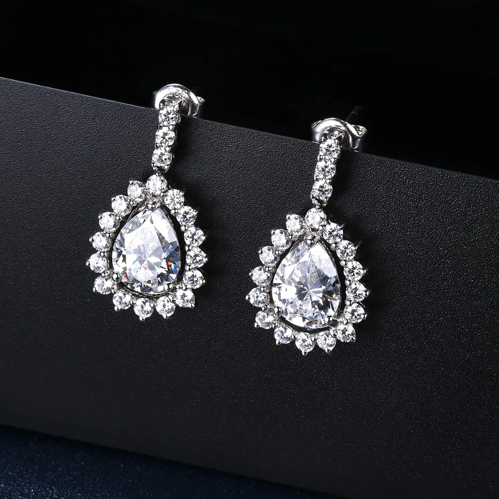 

Lady's Wedding Earrings Solid 925 Sterling Silver Cubic Zirconia Drop Dangle Romantic Earrings for Women Valentine's Gift