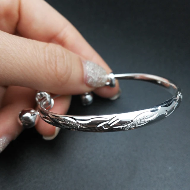 New Silver Plated Adjule Embossing Bells Charms Bangles New Silver Plated Adjule Embossing Bells Charms Bangles Bracelets For Newborn Baby Infant Toddler Kids S