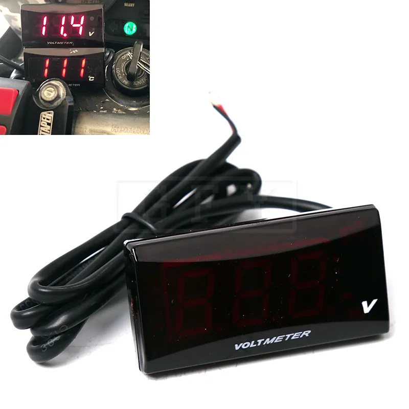 Motorcycle LCD DC 12V Mini Digital Voltmeter MOTO LED Panel Gauge Alarm