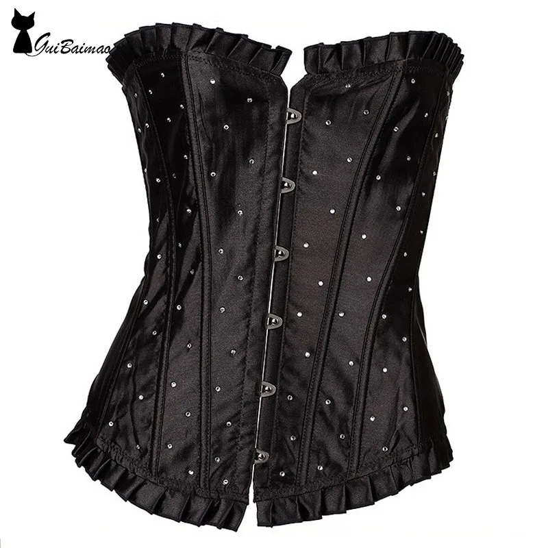 Victoria Style Corsets Pleated Lace Up Waist Trainer Beading Boned