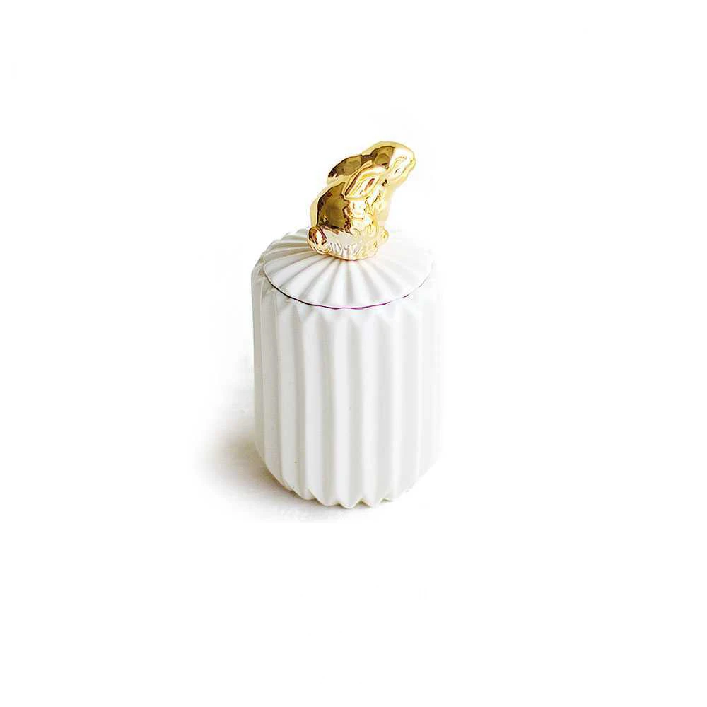 Dustproof With Lid Animal Cotton Swab Ceramic Jar Glass Containers White Desktop Jewelry Storage Tank Home Decoration Storage - Цвет: 3