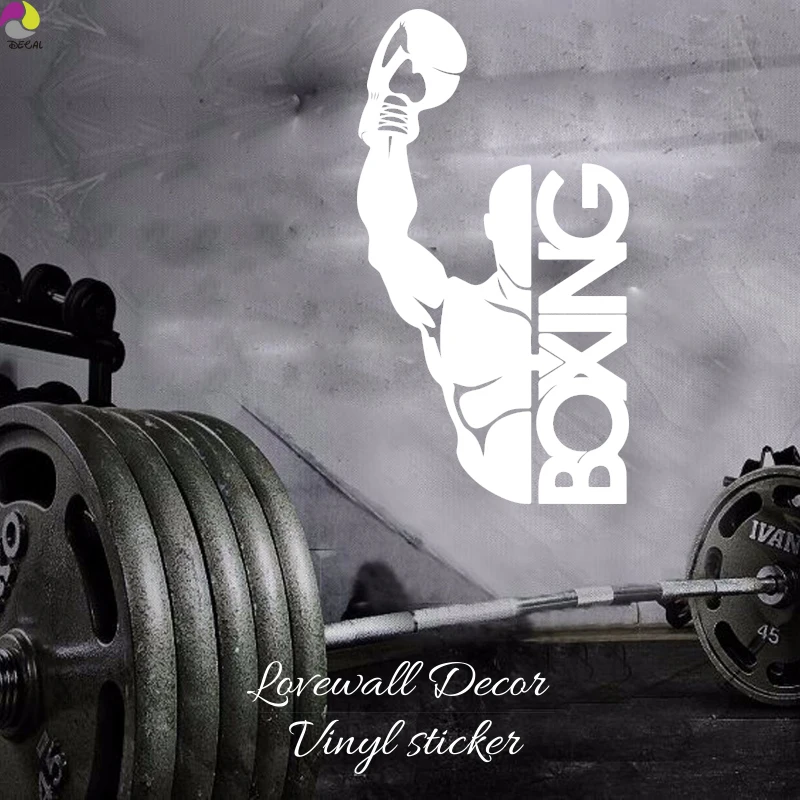 Boxing Boxer Fight Wall Sticker Gym Fitness Exercise Wall Decal Workout Sport Vinyl Kids Room Home Decor (2)