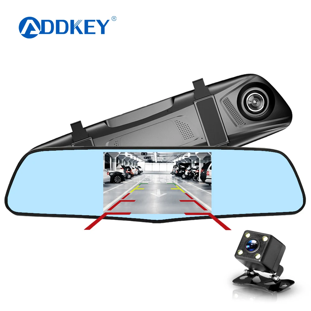 ADDKEY Full HD 1080P Автомобильный видеорегистратор Камера авто 4,3 дюймов зеркало заднего вида цифровой видеорегистратор двойной объектив регистратор видеокамера