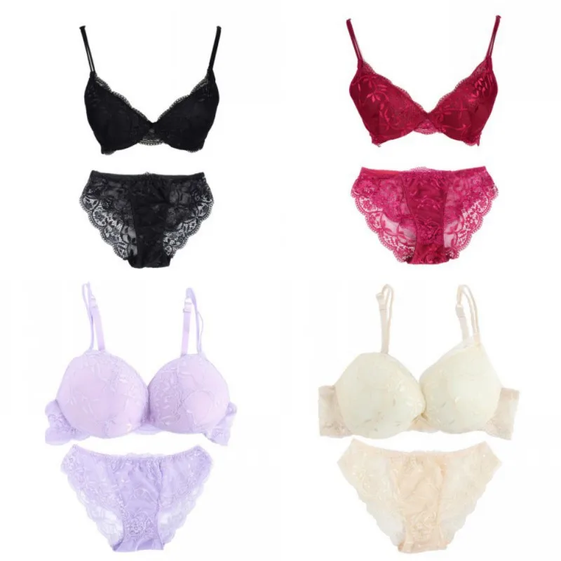 Candy Colors Lady Bra Underwear Set Sexy Satin Lace Embroidery Bras Set With Panties for Women Adjustable Wired Bras Underwear