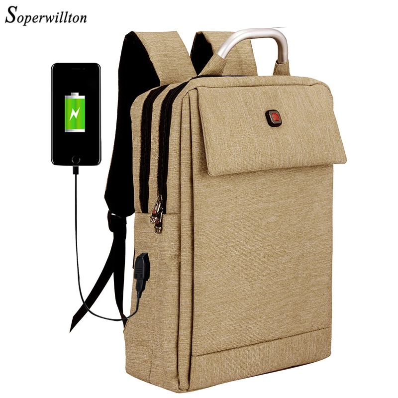 Soperwillton брендовый рюкзак для ноутбука, мужской рюкзак, USB зарядка, верхняя ручка, рабочая сумка, 15,6 дюймов, рюкзак для ноутбука, черный, Оксфорд#2056