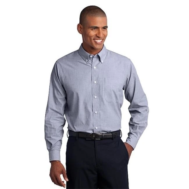 Port Authority TLS640 Mens Crosshatch Easy Care Long Sleeve Shirt Navy Frost - 2XL Tall