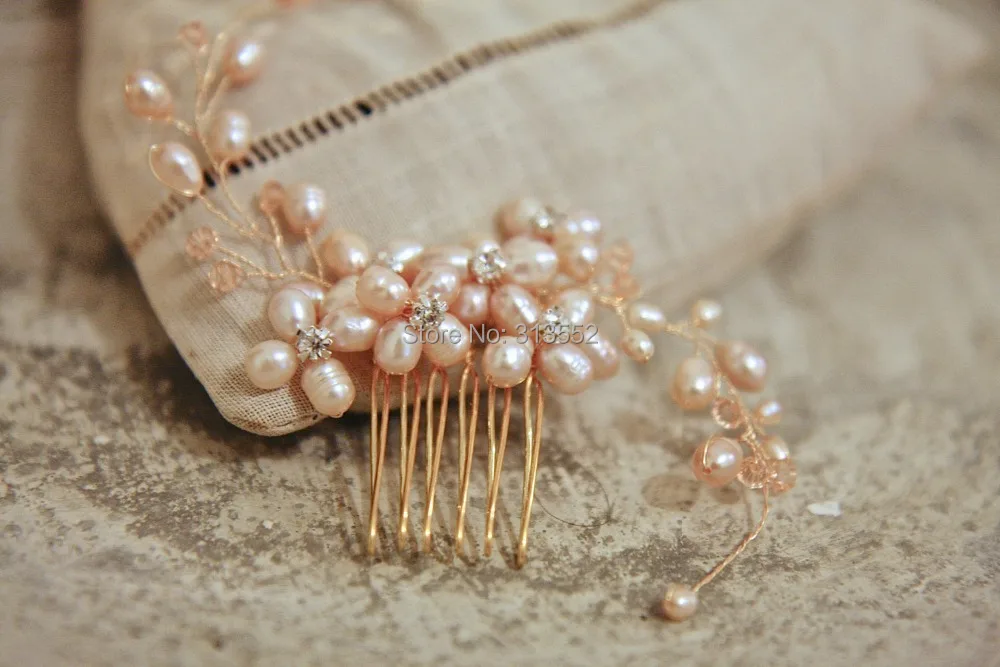 Blush Pink Pearl Bridal Hair Comb Sprays. Wedding Headpiece. Floral