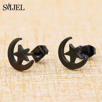 SMJEL Punk Black Earrings Anime Moon Star Earrings for Women Stainless Steel Jewelry Bts Accessories Girl Birthday Gift