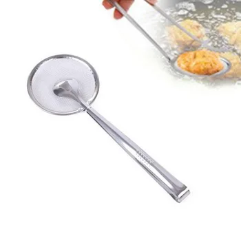 

DHL 500pcs high quality Filter Spoon With Clip Food Kitchen Oil-Frying BBQ Filter stainless steel clamp strainer