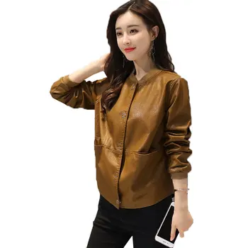 

2020 spring autumn new Women Short PU leather jacket Jaqueta De Couro Feminina Loose Plus size Casual Basic Coat Female 317