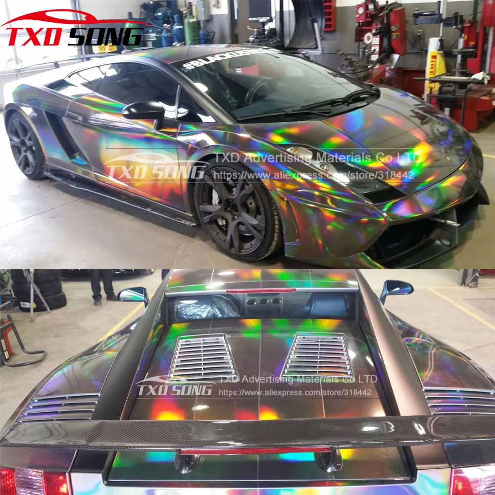 

Premium newest Silver black Holographic laser Chrome Vinyl Holo Film Laser Plating Car Wrap Sticker Sheet With Air Bubble Free