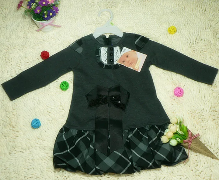 Vitamin long sleeve plaid child one piece princess formal bubble fashion